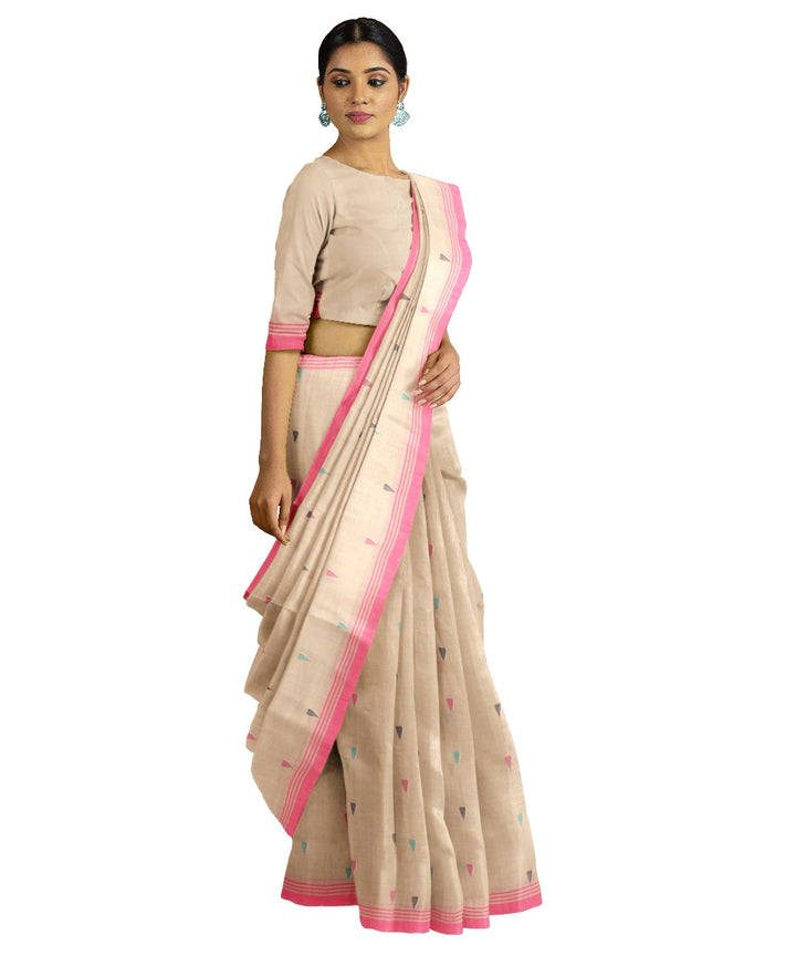 Tantuja brown beige handloom cotton jamdani saree