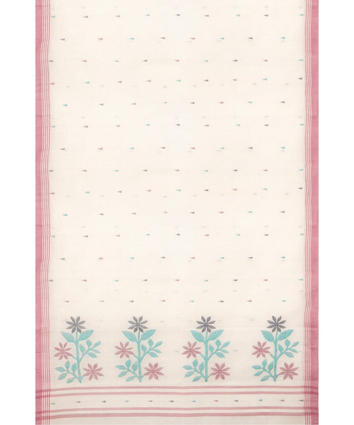Tantuja white and mauve handloom cotton jamdani saree