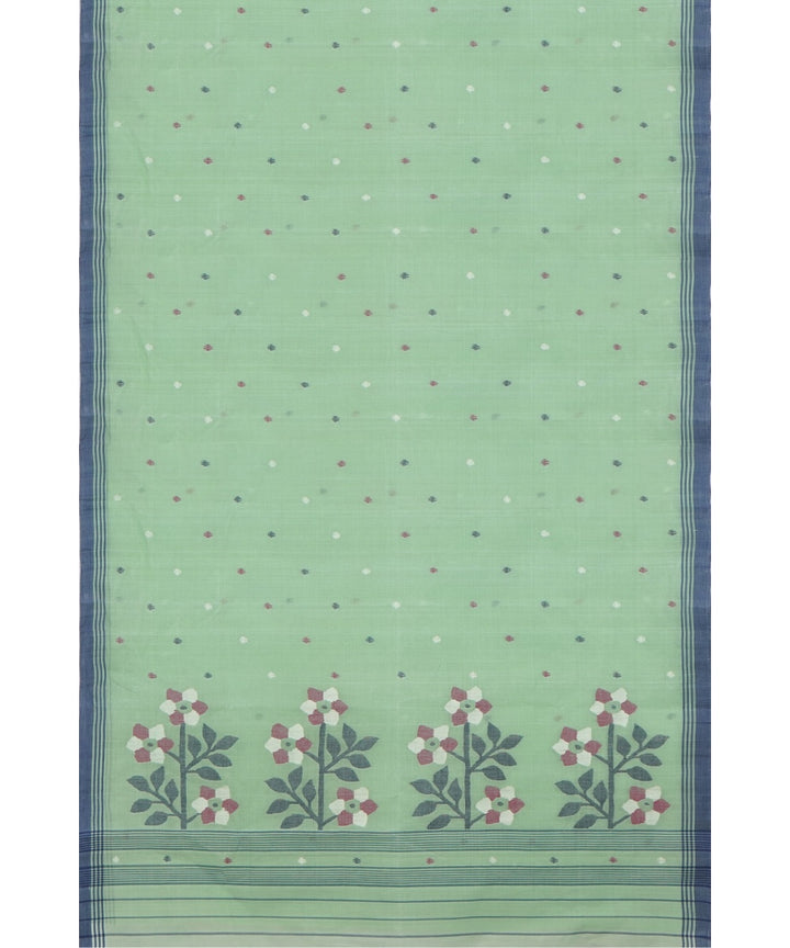 Tantuja teal green handloom cotton jamdani saree