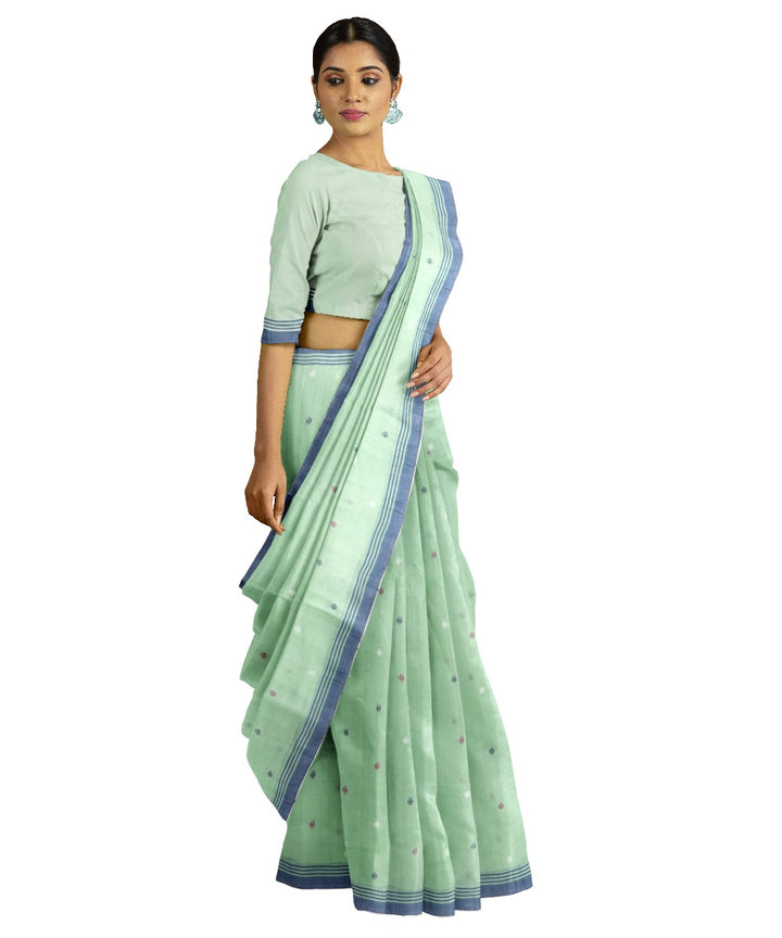 Tantuja teal green handloom cotton jamdani saree