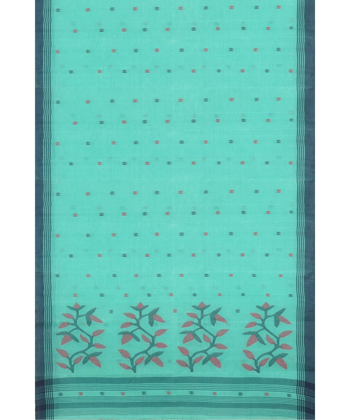 Tantuja cyan blue handloom cotton jamdani saree