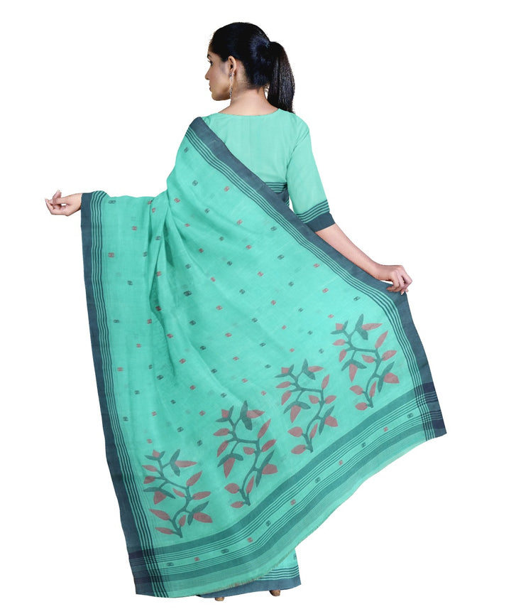 Tantuja cyan blue handloom cotton jamdani saree