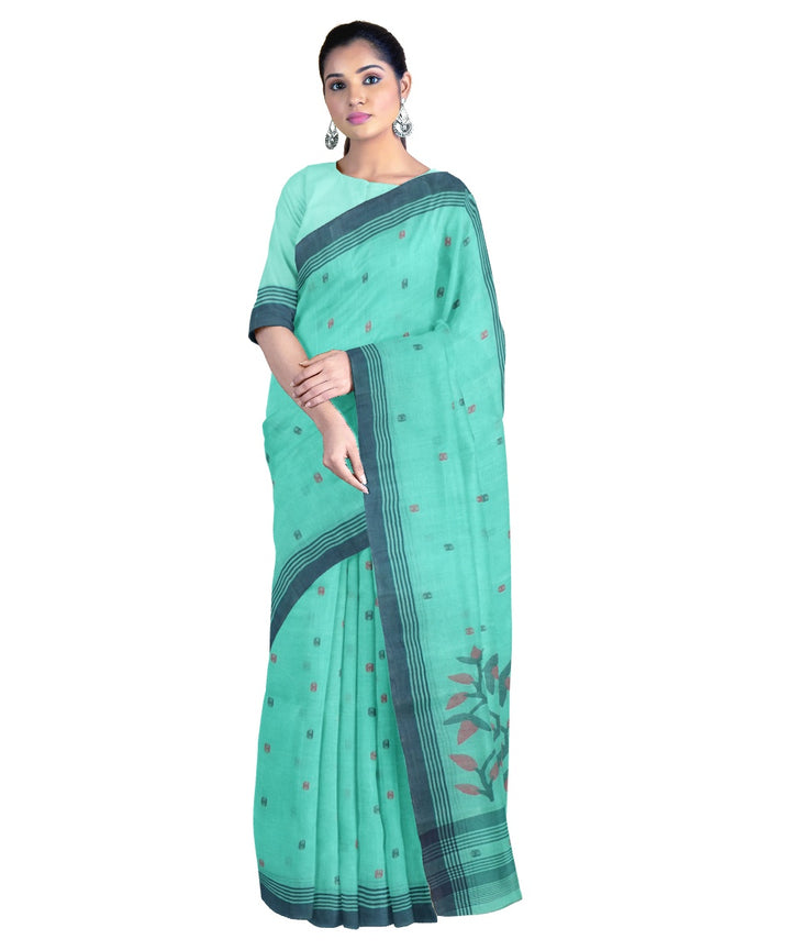 Tantuja cyan blue handloom cotton jamdani saree