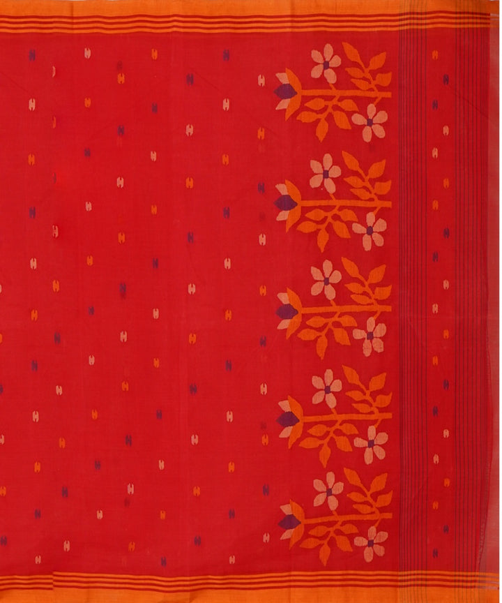Tantuja red handwoven cotton jamdani saree