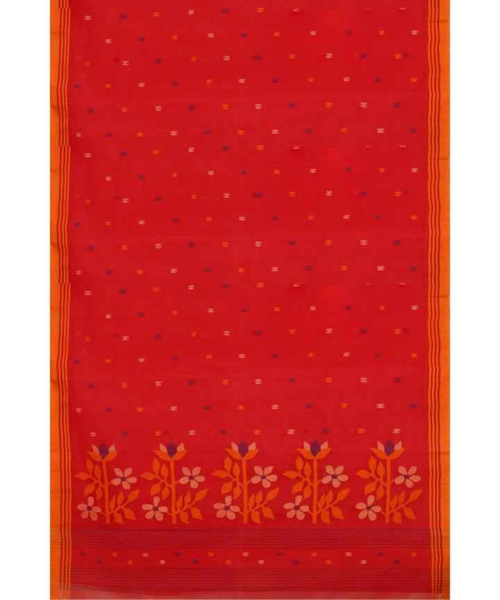Tantuja red handwoven cotton jamdani saree