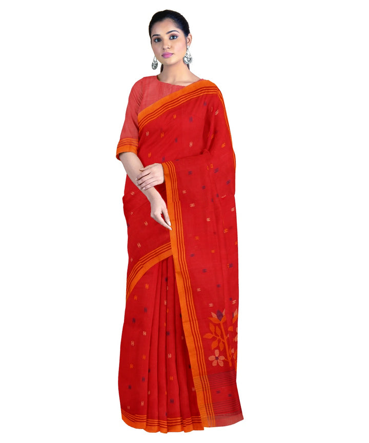 Tantuja red handwoven cotton jamdani saree