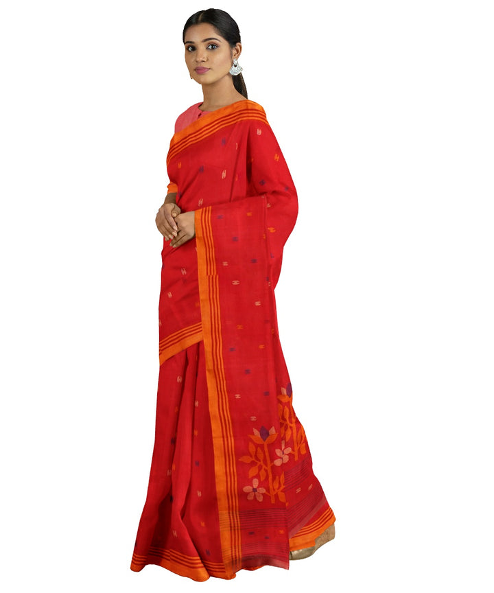 Tantuja red handwoven cotton jamdani saree