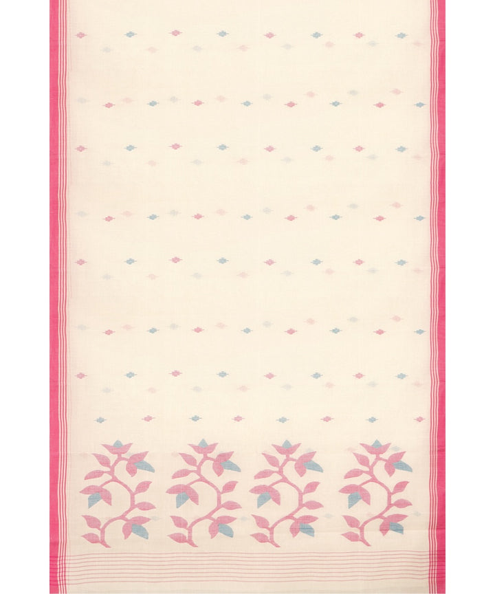 Tantuja beige handwoven cotton jamdani saree