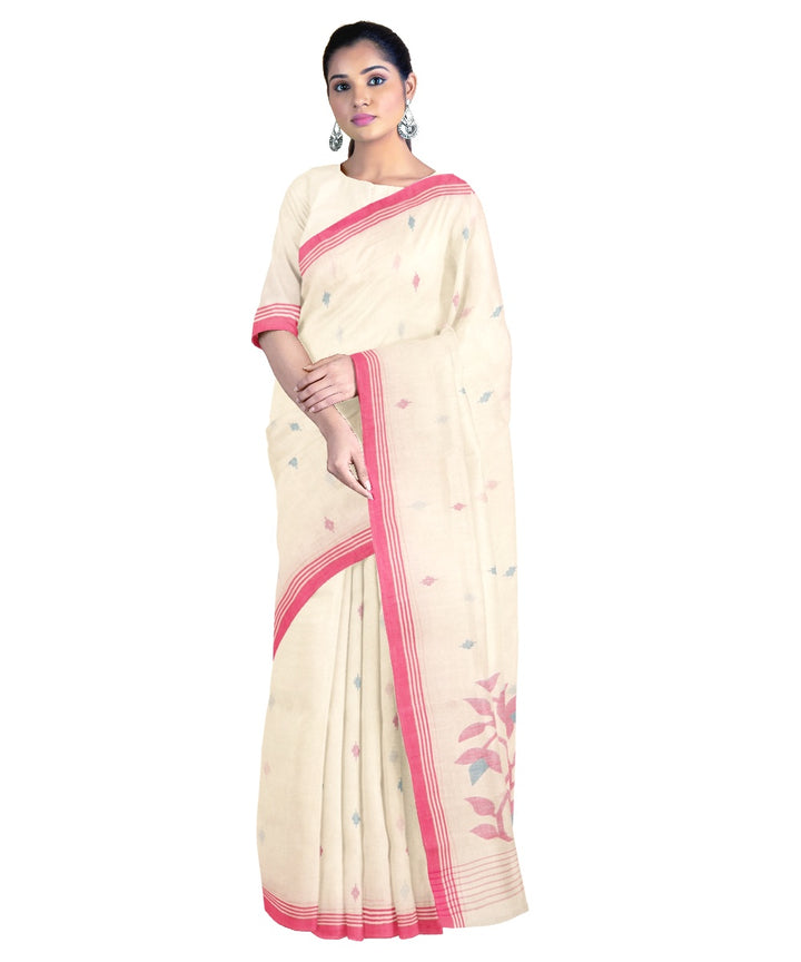 Tantuja beige handwoven cotton jamdani saree