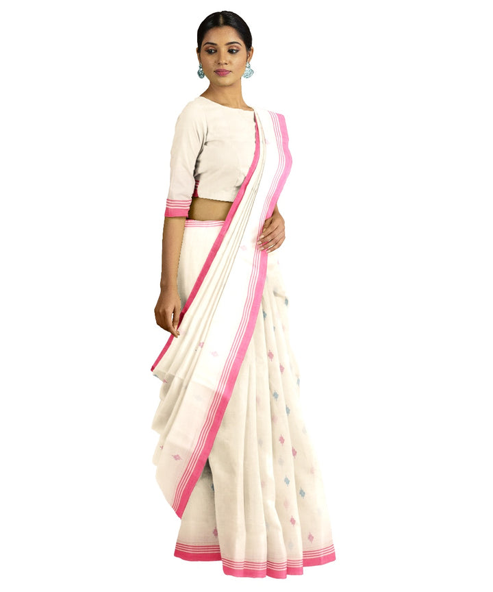 Tantuja beige handwoven cotton jamdani saree