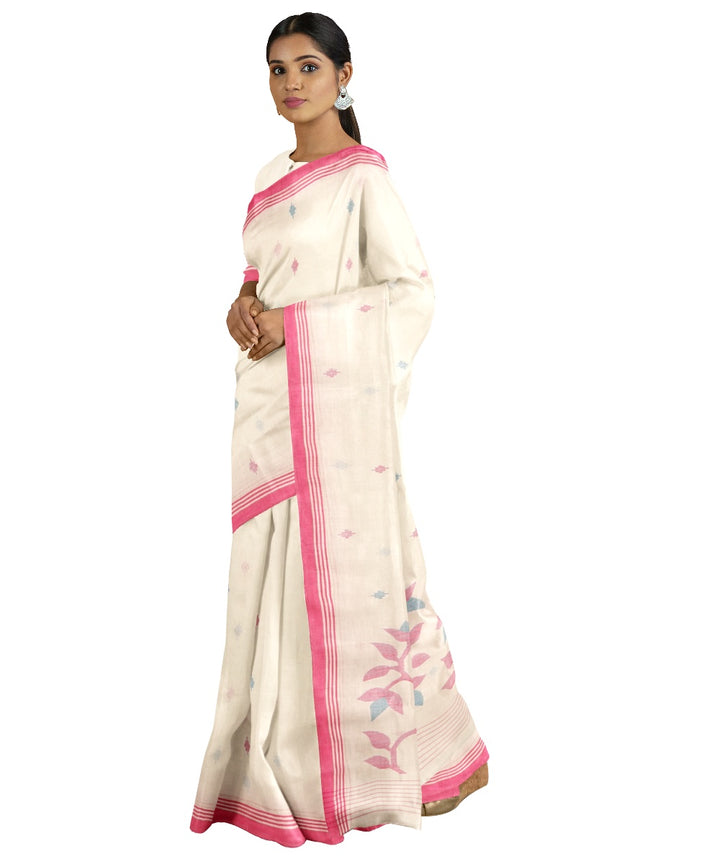 Tantuja beige handwoven cotton jamdani saree