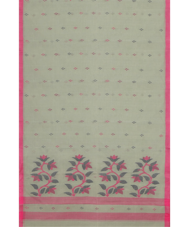 Tantuja grey green handloom cotton jamdani saree