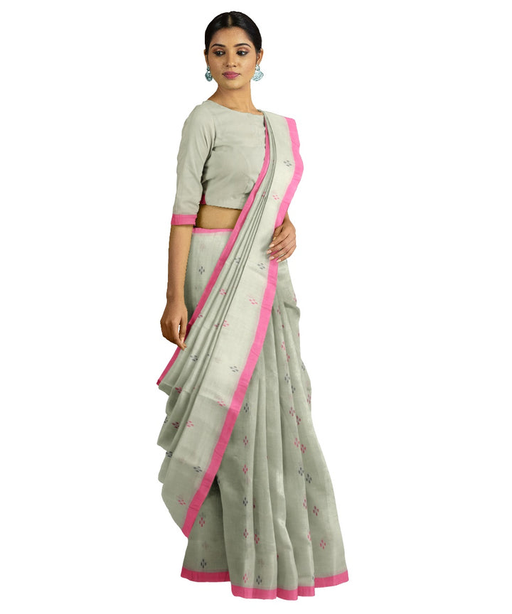 Tantuja grey green handloom cotton jamdani saree