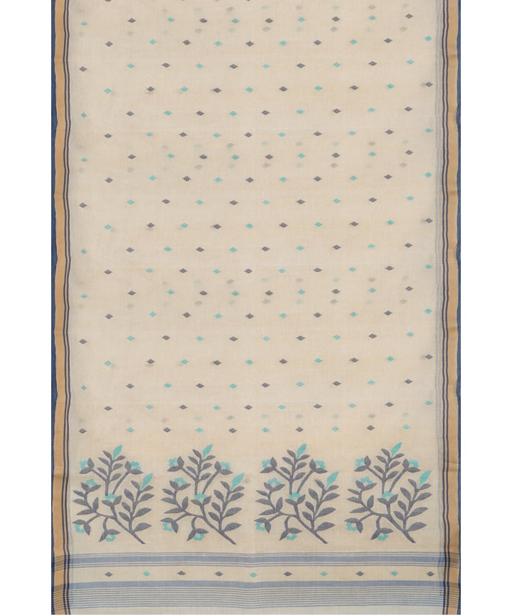 Tantuja handwoven beige cotton jamdani saree