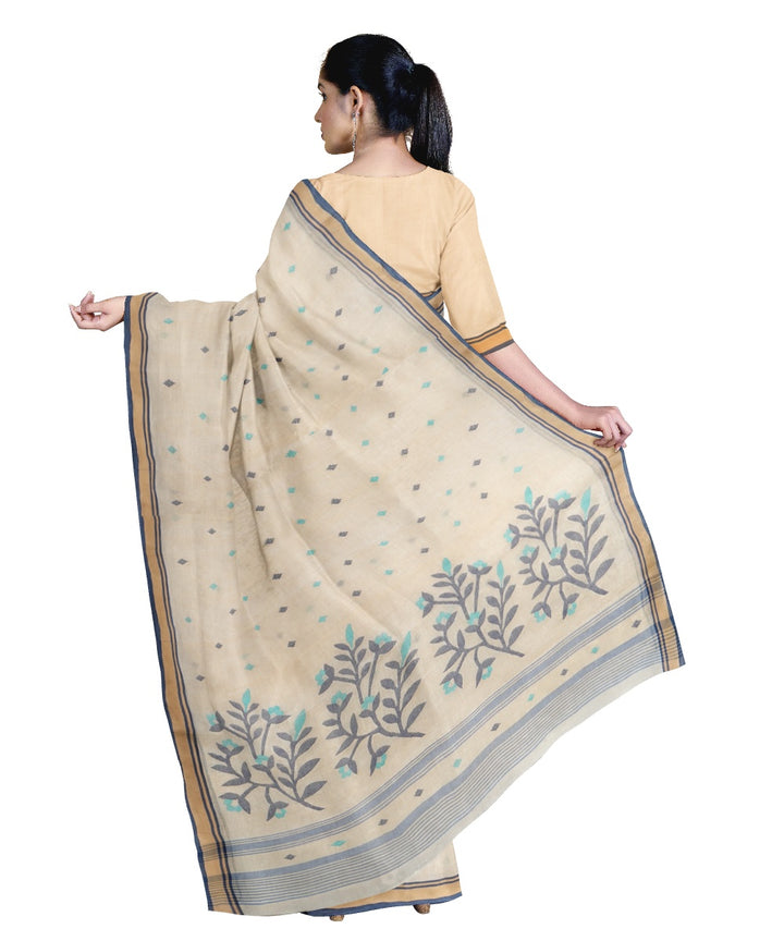 Tantuja handwoven beige cotton jamdani saree