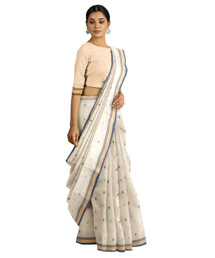 Tantuja handwoven beige cotton jamdani saree
