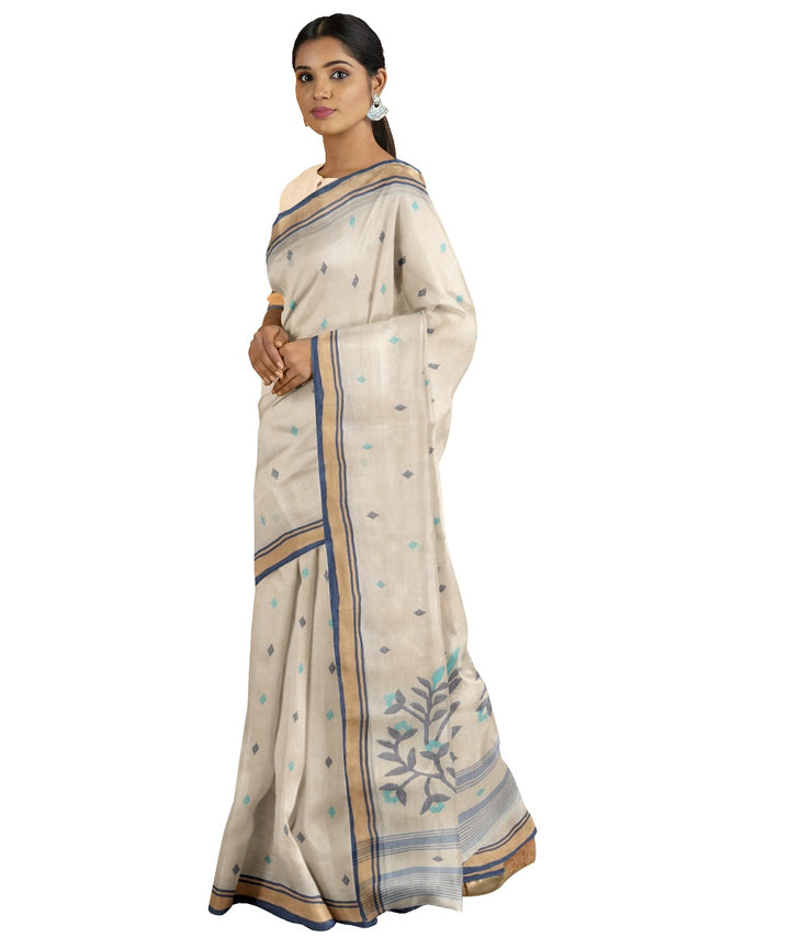 Tantuja handwoven beige cotton jamdani saree