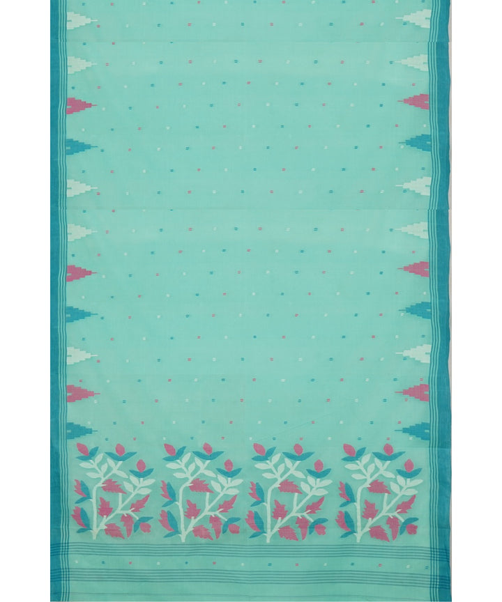 Tantuja cyan green handloom cotton silk jamdani saree