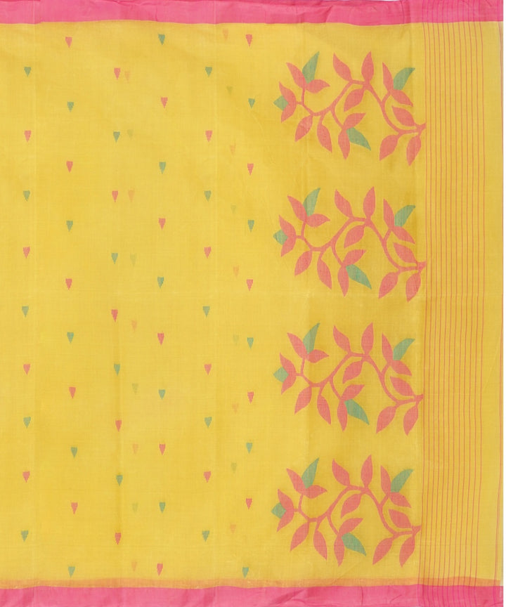 Tantuja mustard pink handloom cotton jamdani saree