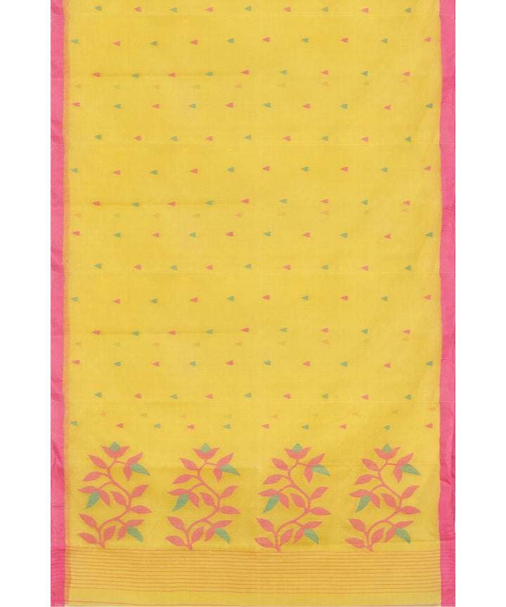 Tantuja mustard pink handloom cotton jamdani saree