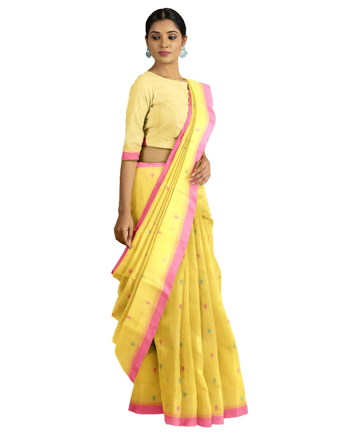 Tantuja mustard pink handloom cotton jamdani saree
