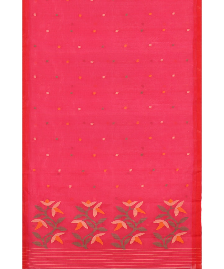 Tantuja red pink handloom cotton jamdani saree