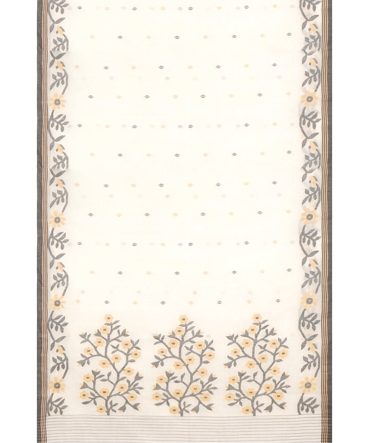 Tantuja beige with dark brown handloom cotton jamdani saree
