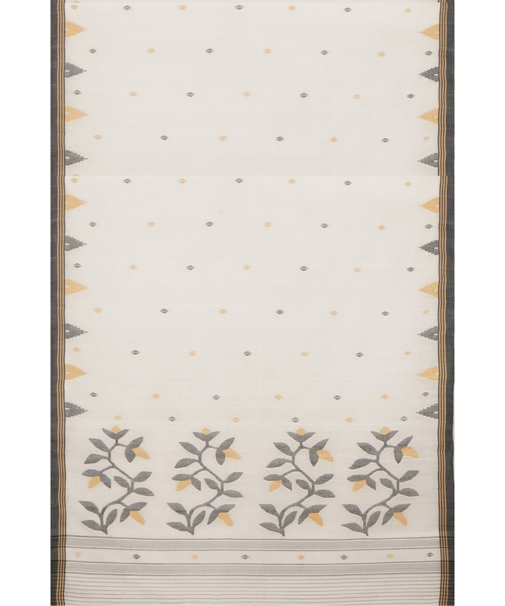Tantuja cream grey handloom cotton silk jamdani saree