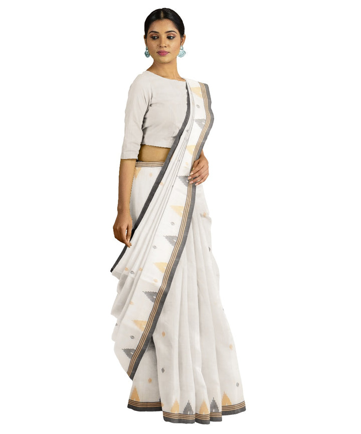 Tantuja cream grey handloom cotton silk jamdani saree