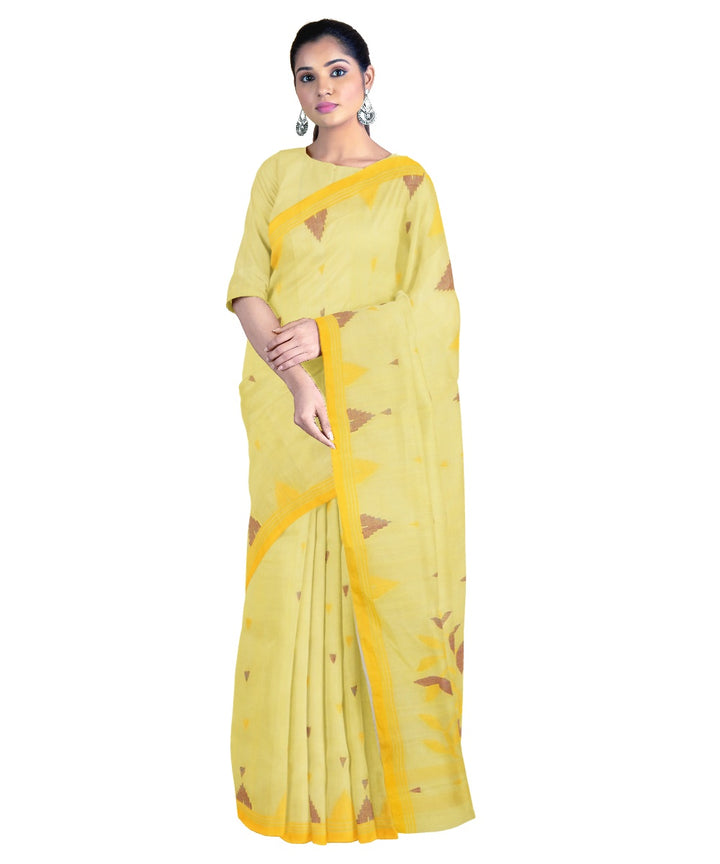 Tantuja yellow handwoven cotton jamdani saree