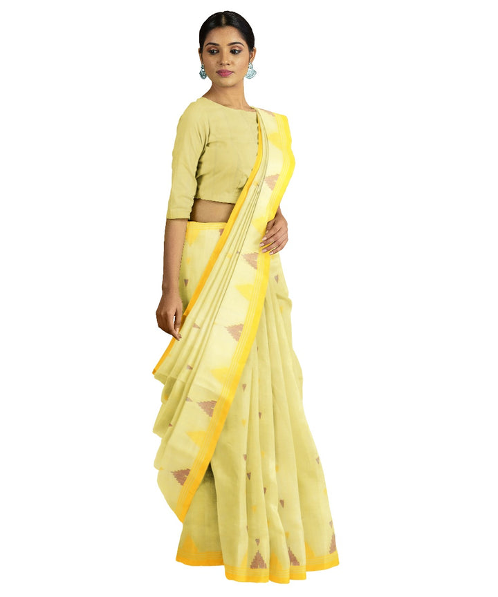 Tantuja yellow handwoven cotton jamdani saree