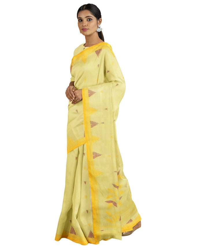 Tantuja yellow handwoven cotton jamdani saree