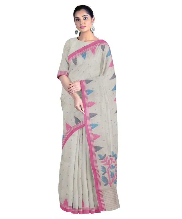 Tantuja mauve pink handloom cotton jamdani saree