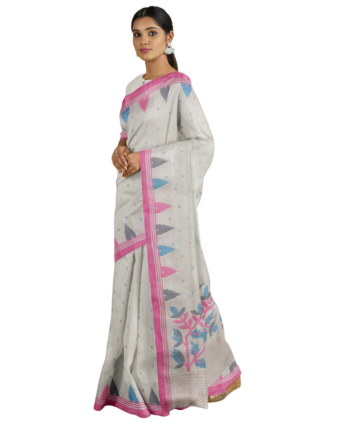 Tantuja mauve pink handloom cotton jamdani saree