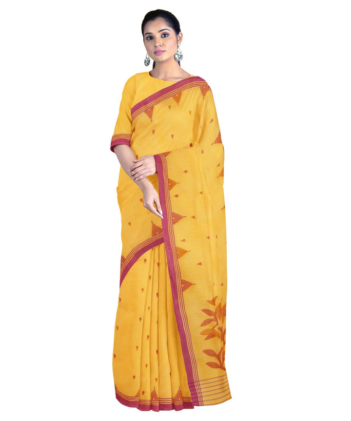 Tantuja yellow handloom cotton jamdani saree