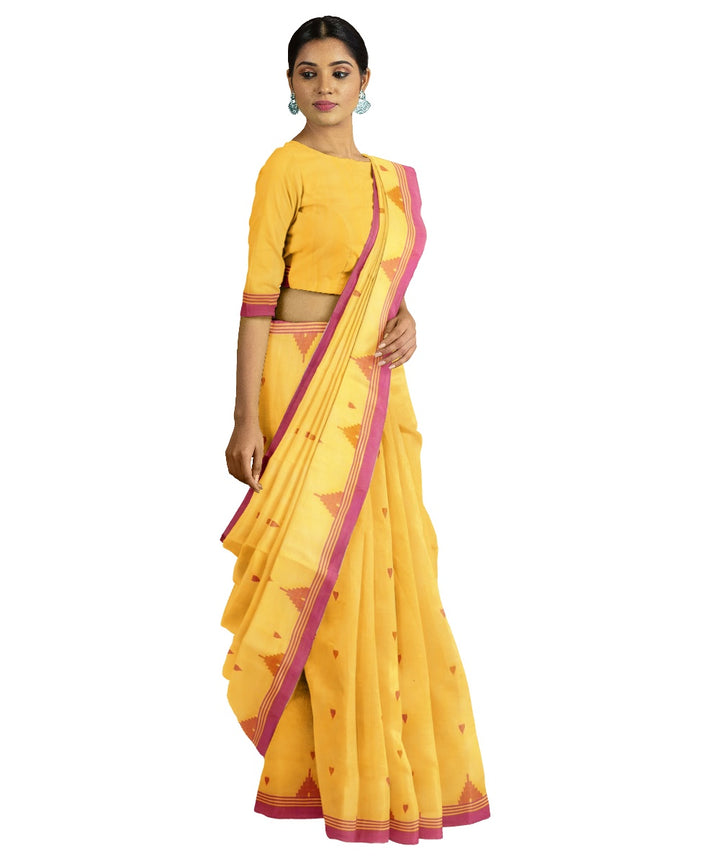 Tantuja yellow handloom cotton jamdani saree
