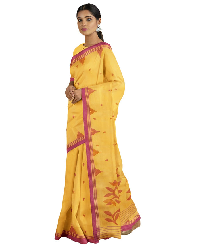 Tantuja yellow handloom cotton jamdani saree