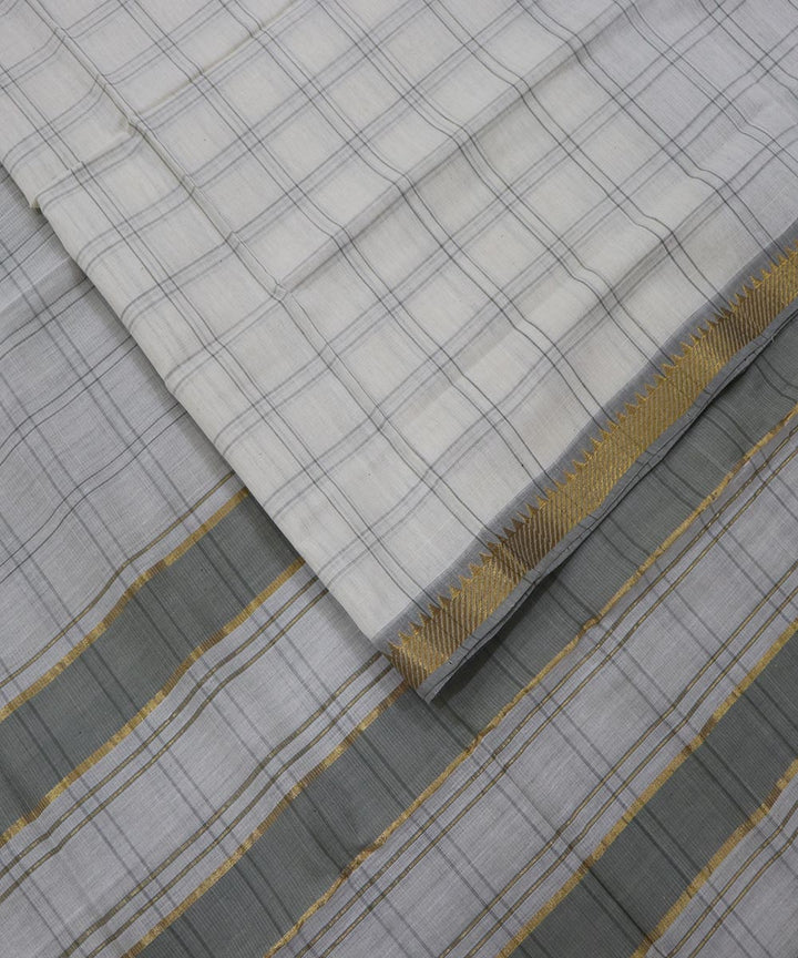 White grey checks handloom cotton mangalagiri saree