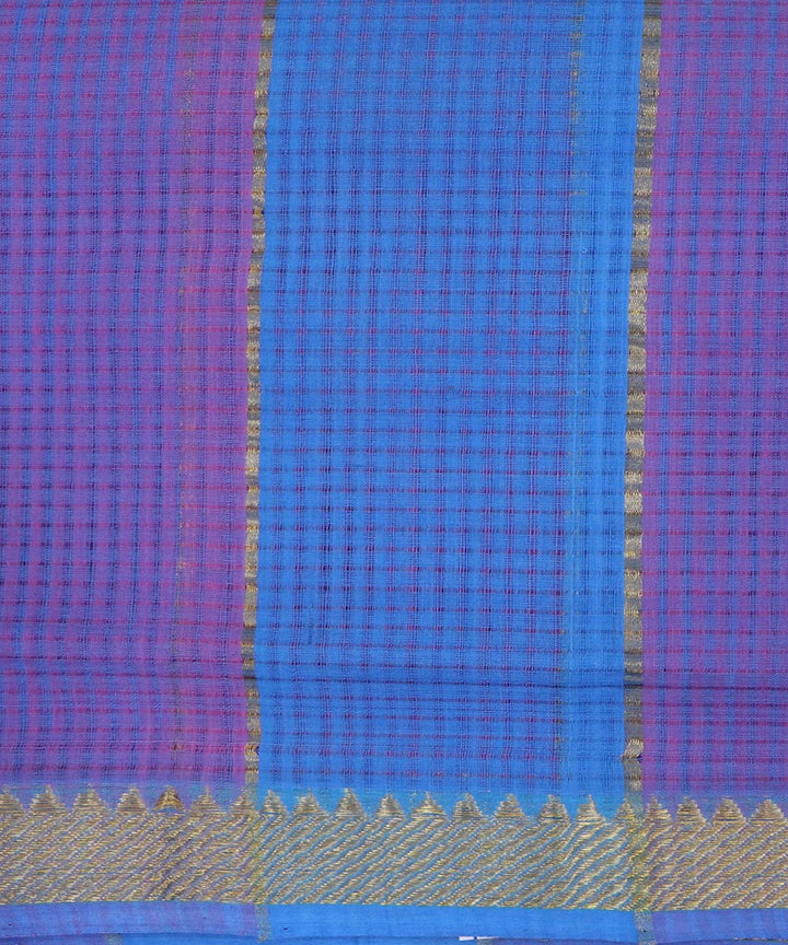 Blue pink handloom cotton mangalagiri saree
