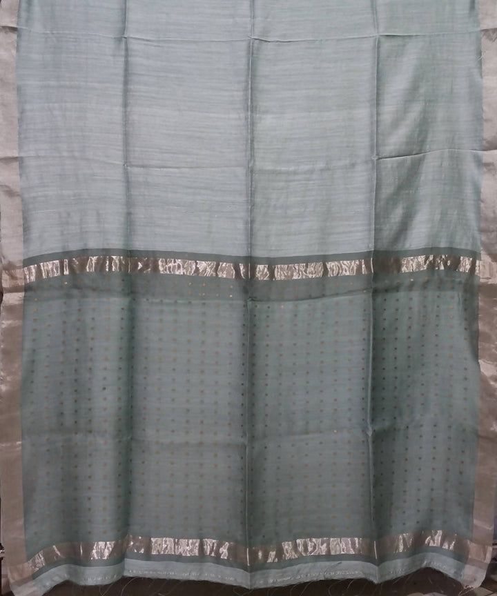 Bengal Anchor Grey Handloom Sequin Matka Silk Saree
