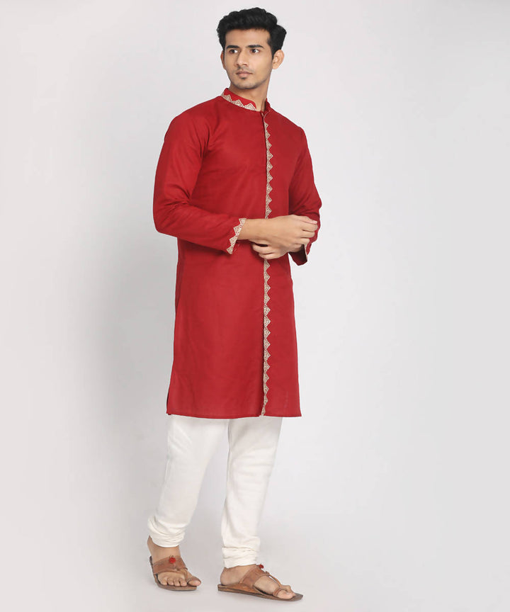 Maroon cotton linen zari embroidery long kurta