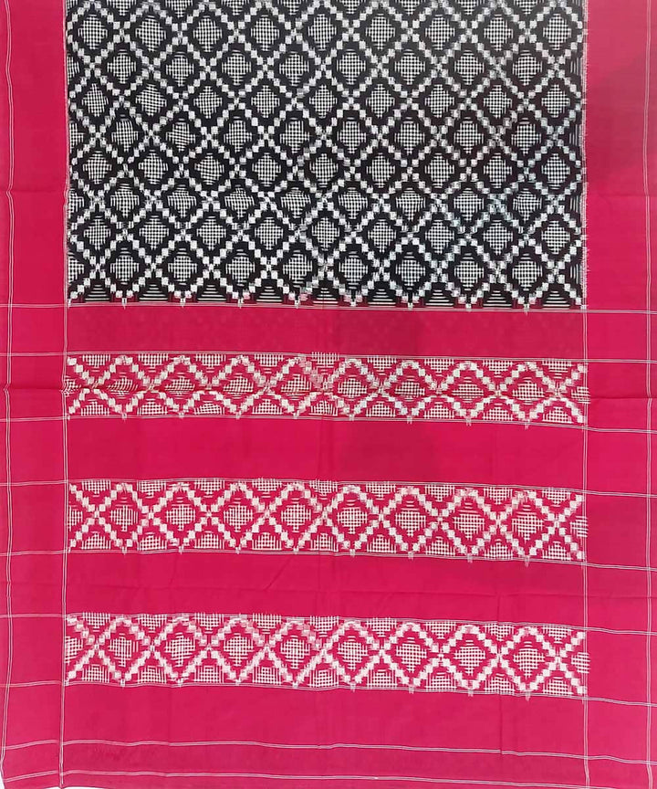 Charcoal black handloom cotton double ikat pochampally saree