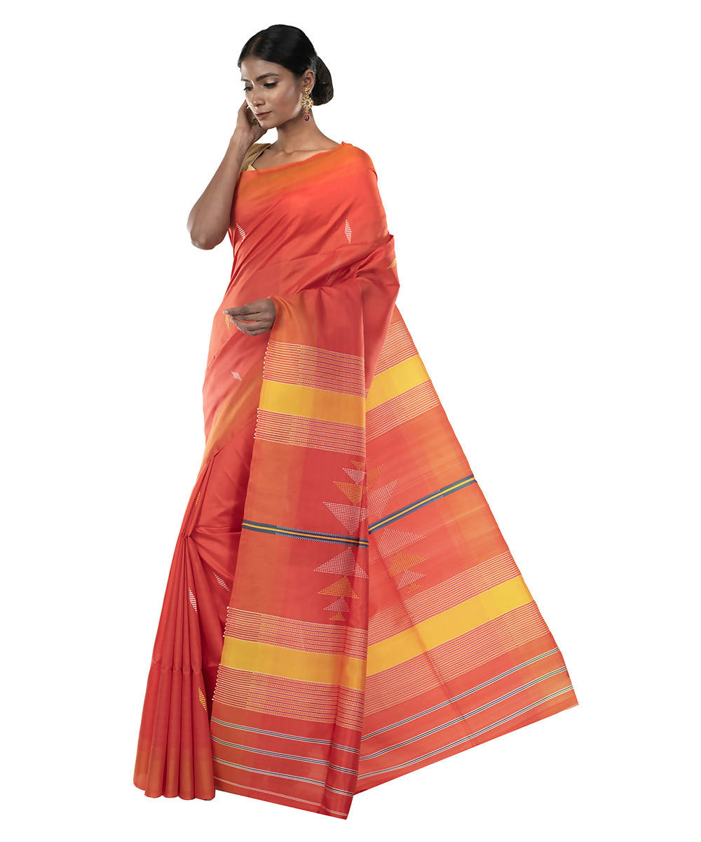 Orange handloom katan bengal silk saree
