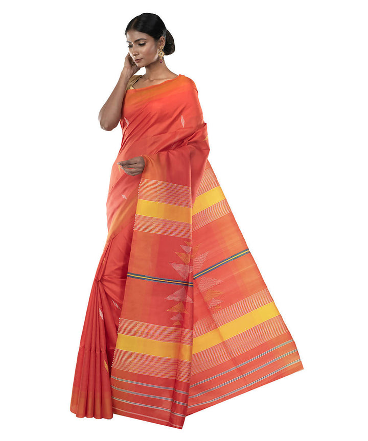 Orange handloom katan bengal silk saree