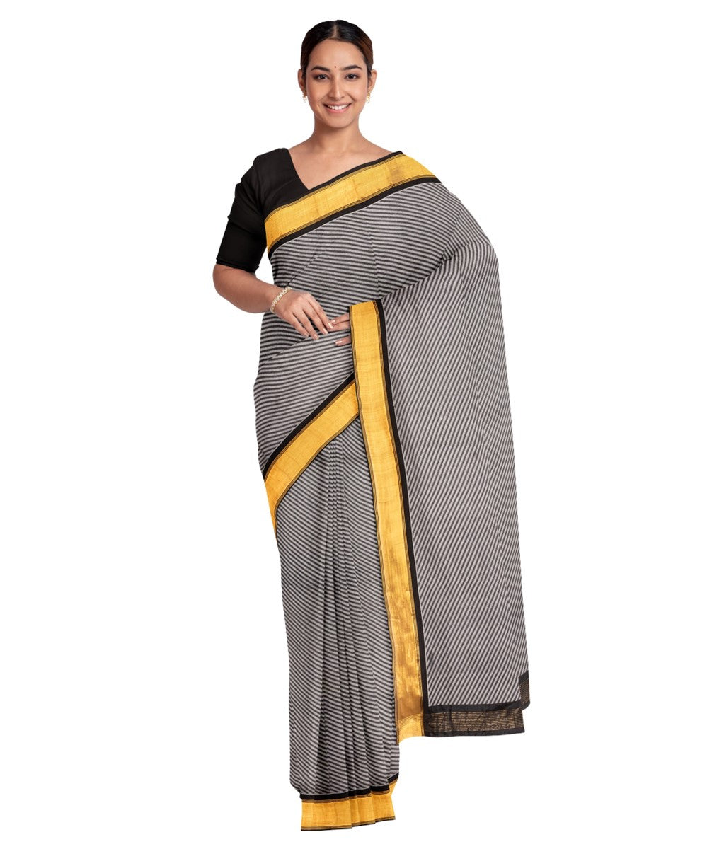Grey yellow silk cotton handloom bengal saree