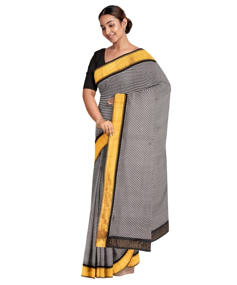Grey yellow silk cotton handloom bengal saree