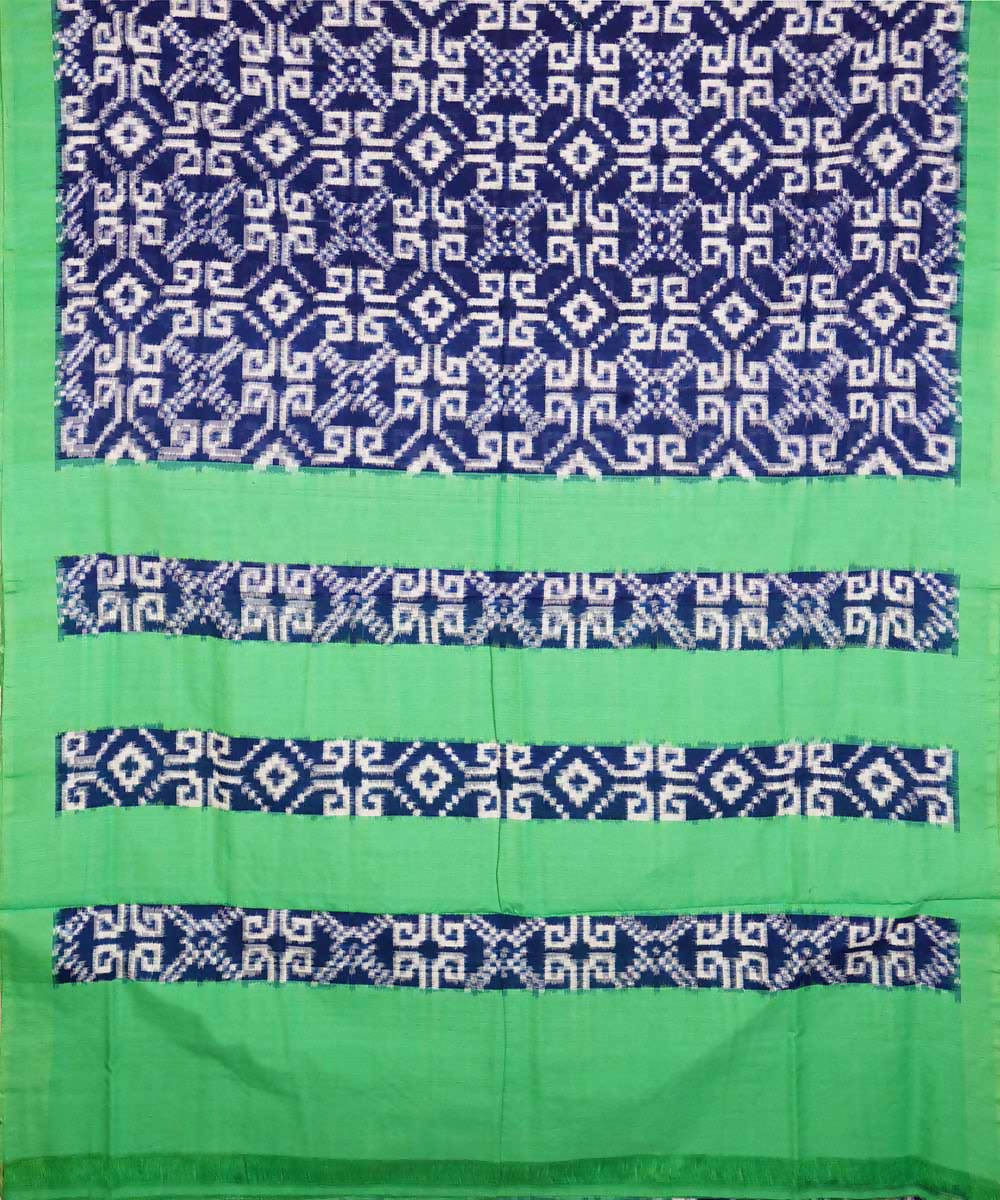 Blue green cotton handwoven double ikat pochampally saree