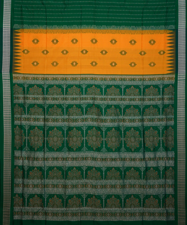 Dark green and yellow handwoven bomkai silk dongoria saree