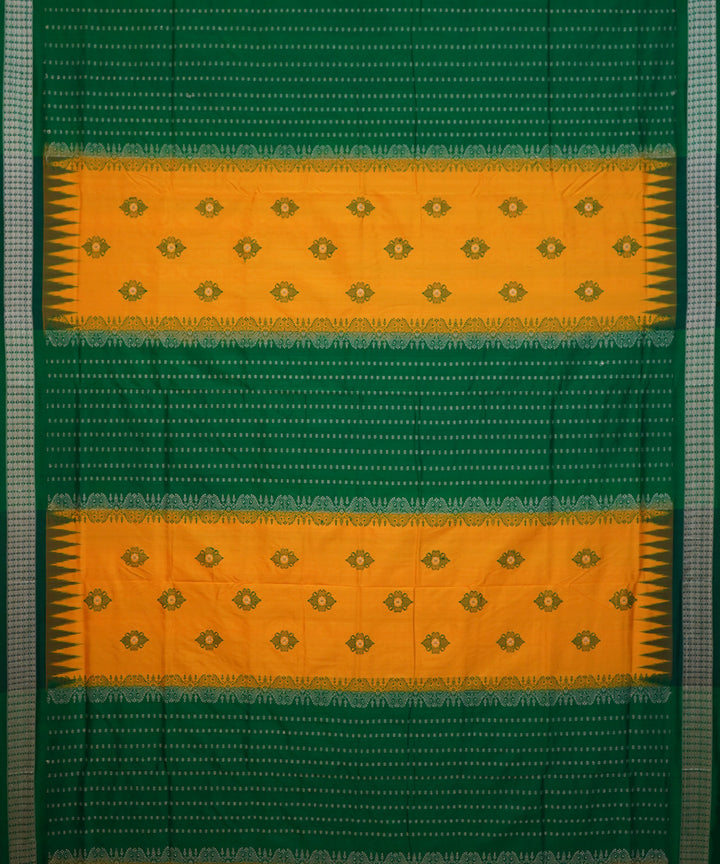 Dark green and yellow handwoven bomkai silk dongoria saree