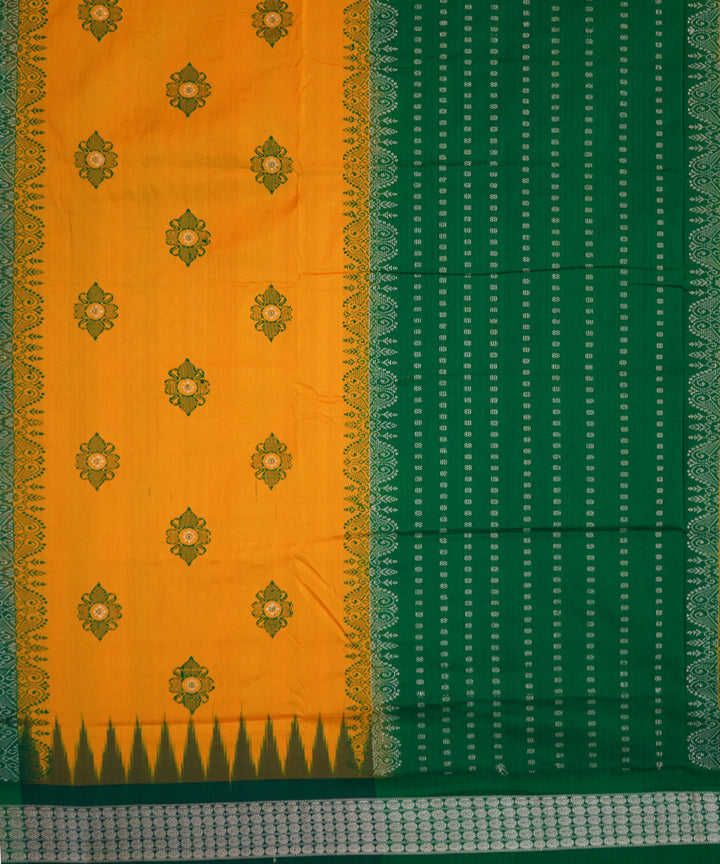 Dark green and yellow handwoven bomkai silk dongoria saree